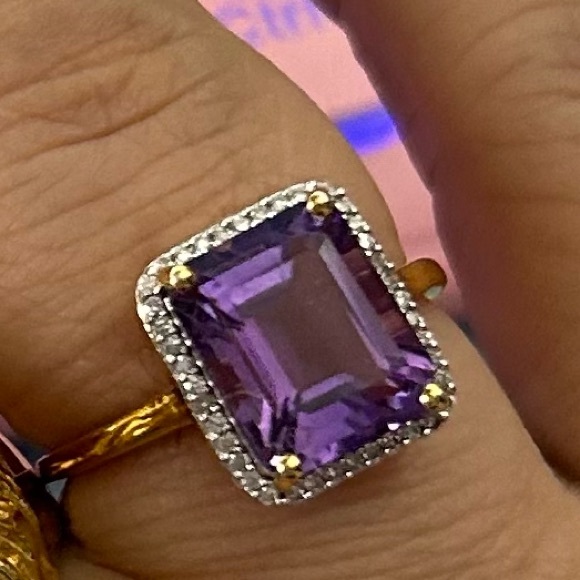 GORG! Hirajule Emerald Amethyst Diamonds 14K Gold Platted Ring Engagement India - Picture 4 of 5